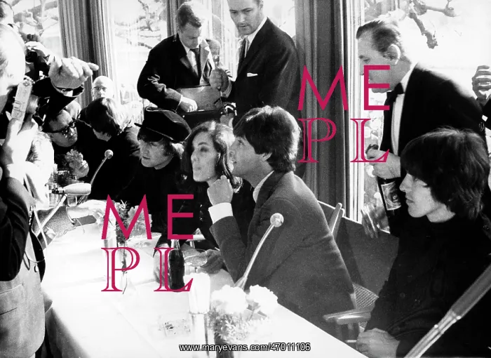 : The Beatles and Eleanor Bron at press conference : The Beatles and Eleanor Bron at press conference