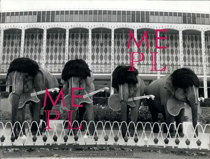  : Four Beatles elephants with wigs and guitars, Denmark
