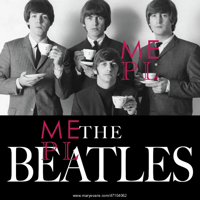 : The Beatles pop group with cups of tea, New York : The Beatles pop group with cups of tea, New York