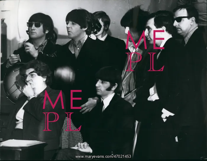 : The Beatles pop group at EMI Studios during filming : The Beatles pop group at EMI Studios during filming