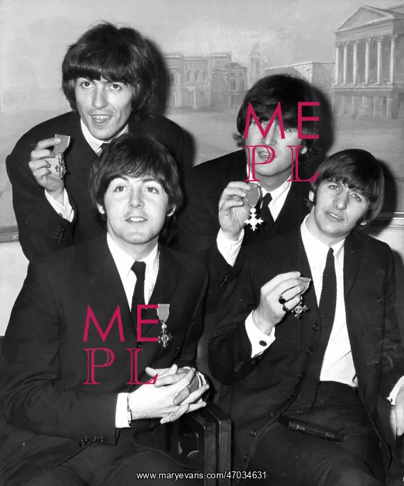 : The Beatles pop group with their MBEs : The Beatles pop group with their MBEs