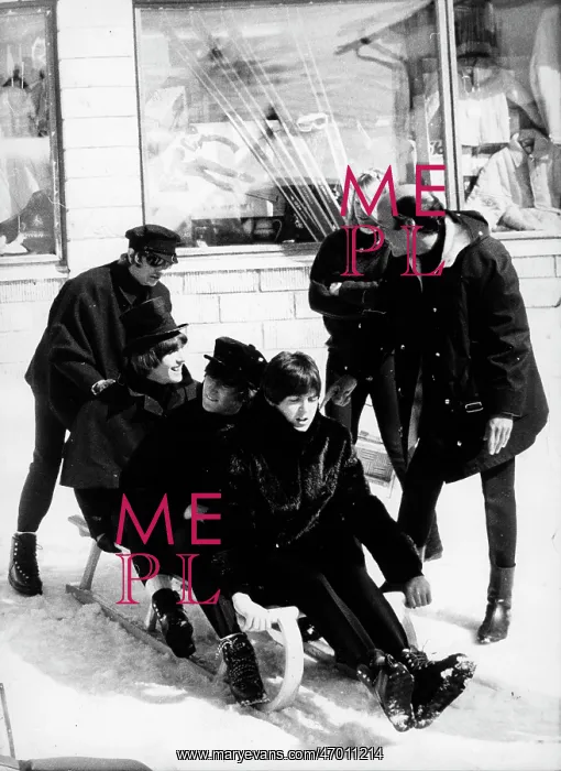 : The Beatles try out sledge in Obertauern, Austria : The Beatles try out sledge in Obertauern, Austria