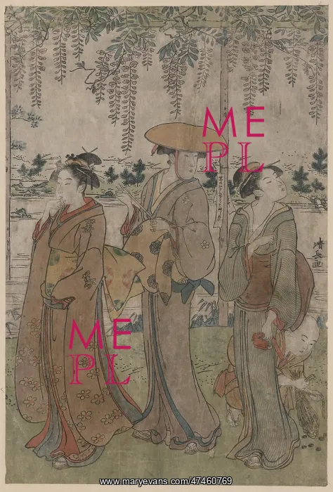 : Three beauties beneath wisteria : Three beauties beneath wisteria
