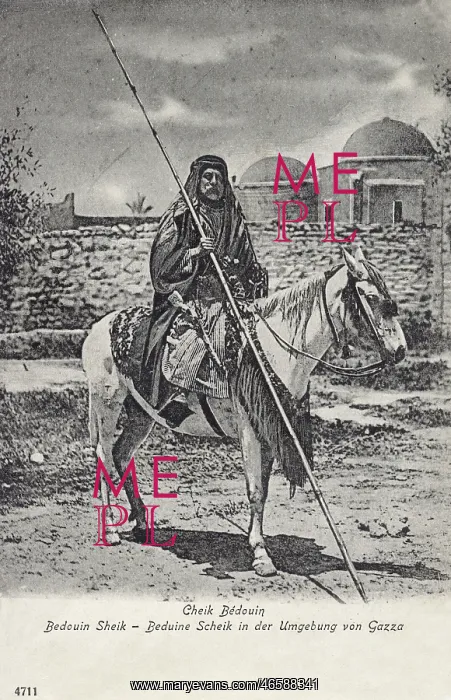 : Bedouin Chieftain on Horseback with long lance : Bedouin Chieftain on Horseback with long lance