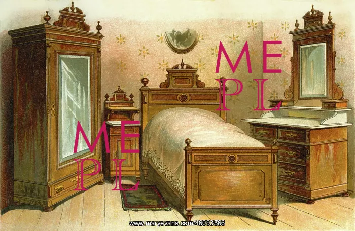 : Bedroom. furnishings, bedroom, lithograph, Germany, circa 1899 : Bedroom. furnishings, bedroom, lithograph, Germany, circa 1899