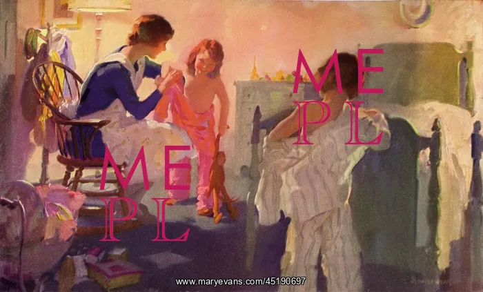  : Bedtime. Young children helped into their night clothes by the nursemaid