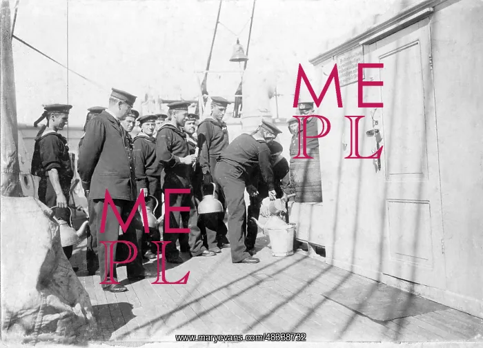 : Beer distribution aboard a warship, 1902 : Beer distribution aboard a warship, 1902