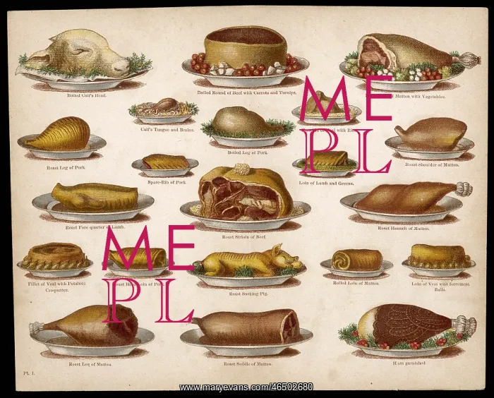 : Beeton Meat Dishes, 1865 : Beeton Meat Dishes, 1865