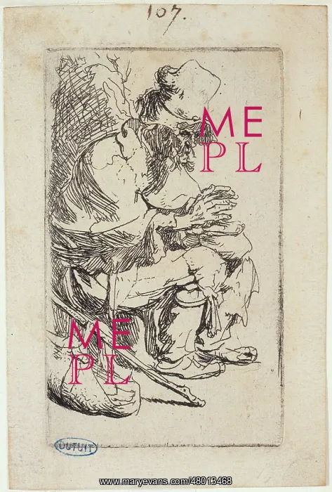 : Beggar seated warming his hands : Beggar seated warming his hands