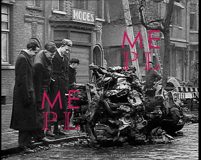 : Belgian Civilians Inspecting the Wreckage Of : Belgian Civilians Inspecting the Wreckage Of