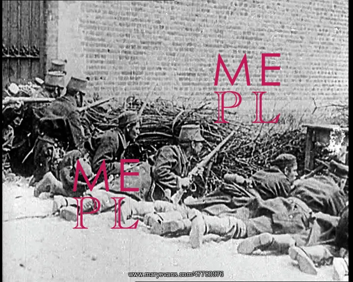 : Belgian Soldiers Ducking Behind A Low Barricade : Belgian Soldiers Ducking Behind A Low Barricade