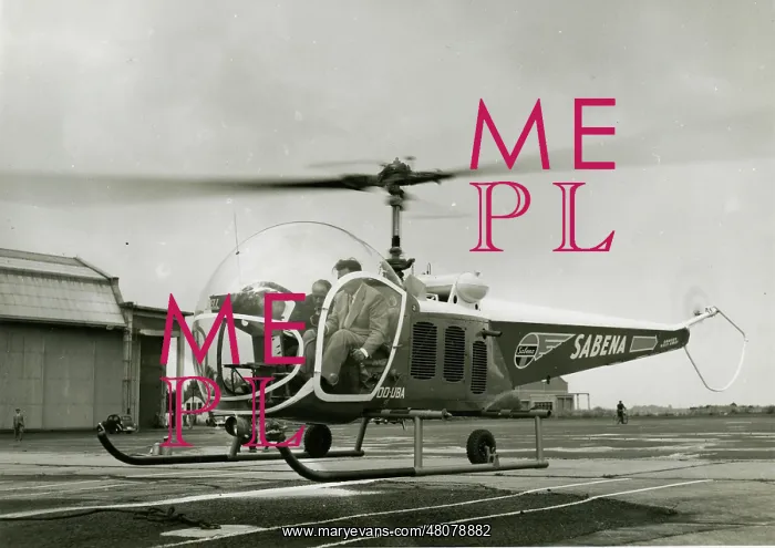 : Bell Model 47D-1, OO-UBA, of Sabena, at Melsbrook Airport : Bell Model 47D-1, OO-UBA, of Sabena, at Melsbrook Airport