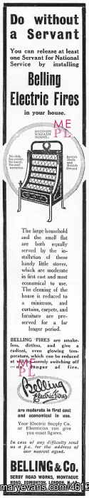 : Belling electric fires advertisement, WW1 : Belling electric fires advertisement, WW1