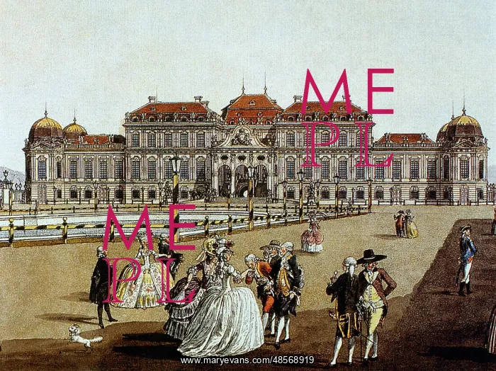  : Belvedere Palace. Vienna. Austria. Engraving. Colored. 1785