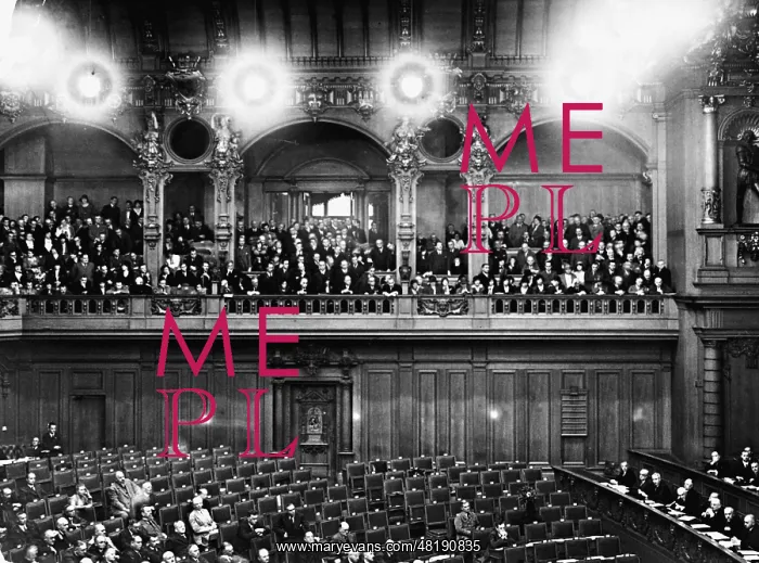 : empty benches of the right wing and the spectators balcony : empty benches of the right wing and the spectators balcony