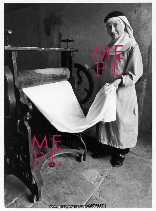 : Benedictine nun doing the laundry, Talacre Abbey : Benedictine nun doing the laundry, Talacre Abbey