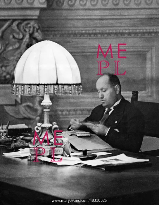 : Benito Mussolini in his workroom in Rome, 1928 : Benito Mussolini in his workroom in Rome, 1928
