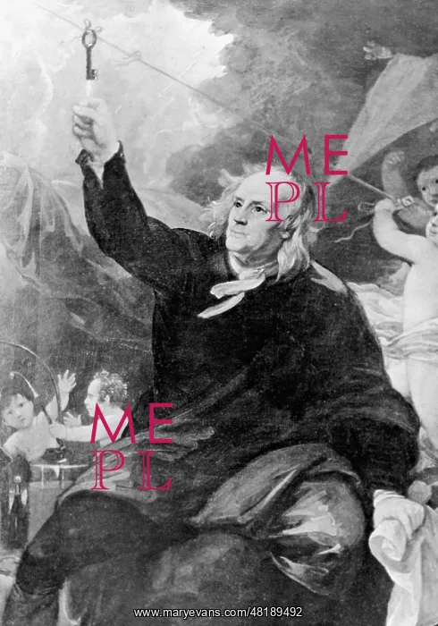  : Benjamin Franklin with a lightening rod
