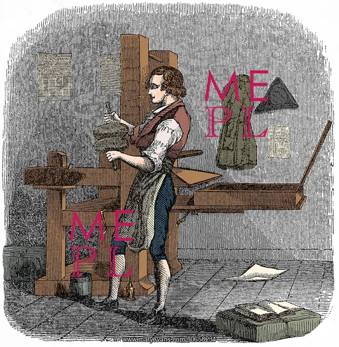 : Benjamin Franklin as Printer, Wood Engraving : Benjamin Franklin as Printer, Wood Engraving