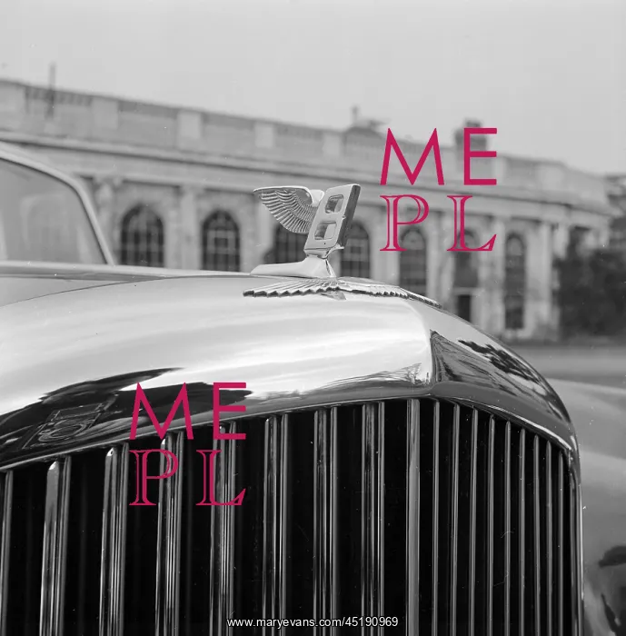 : Bentley. A close-up of the famous winged B hood ornament mounted on the : Bentley. A close-up of the famous winged B hood ornament mounted on the