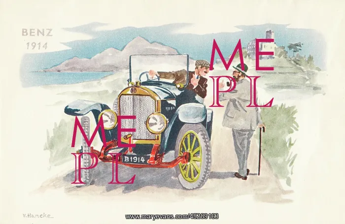 : Benz car on a postcard : Benz car on a postcard