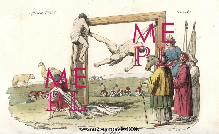: Berber executioner torturing and killing an escaped slave : Berber executioner torturing and killing an escaped slave