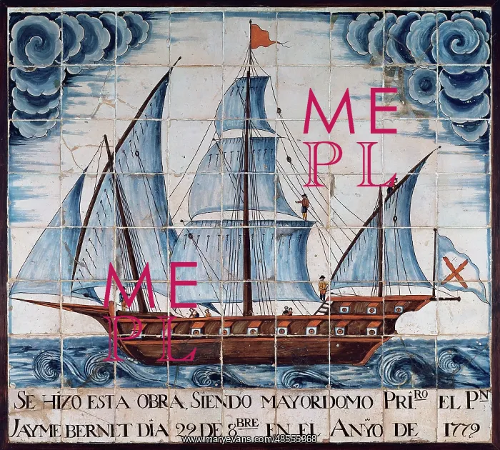 : Bergantina. Ceramic panel. 1779. Spain : Bergantina. Ceramic panel. 1779. Spain