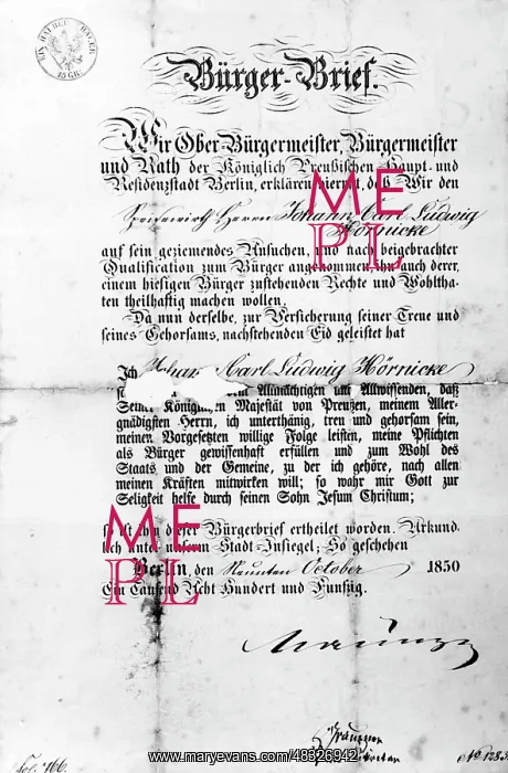 : A Berlin certificate of citizenship, 1850 : A Berlin certificate of citizenship, 1850
