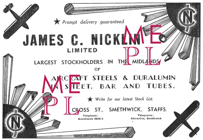 : Bernard Nicklin & Co. Smethwick. Aeroplane Steel Sheets : Bernard Nicklin & Co. Smethwick. Aeroplane Steel Sheets