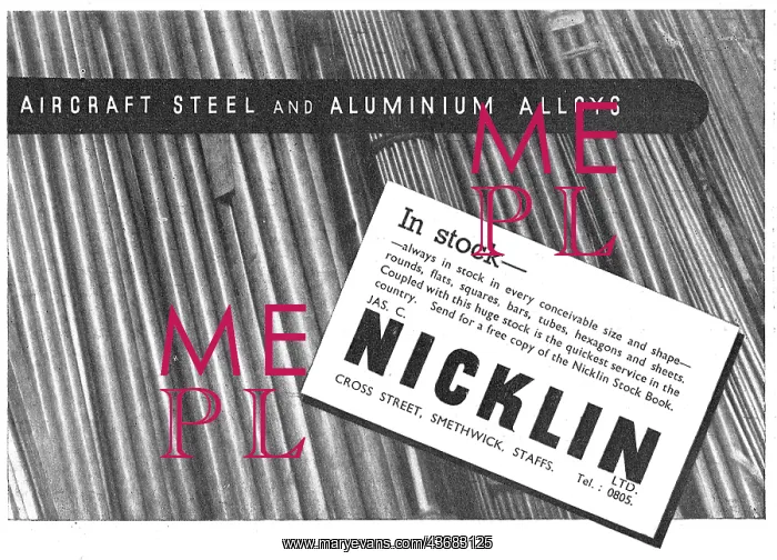 : Bernard Nicklin & Co. Smethwick. Aeroplane Steel & Alloys : Bernard Nicklin & Co. Smethwick. Aeroplane Steel & Alloys