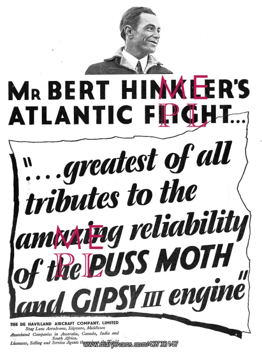 : Bert Hinkler Puss Moth Atlantic Flight : Bert Hinkler Puss Moth Atlantic Flight