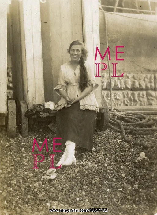 : Bessie Benson photographed in front of her Bathing Machine : Bessie Benson photographed in front of her Bathing Machine