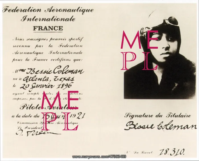 : Bessie Coleman, Pilot License, 1921 : Bessie Coleman, Pilot License, 1921