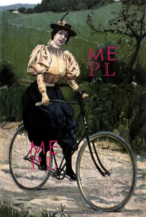 : bicycle, bikerider, circa 1900, print after coloured : bicycle, bikerider, circa 1900, print after coloured