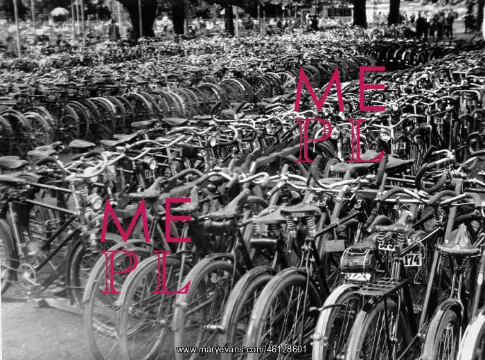 : Bicycles. Parked bicycles at the international soccer match Austria-England in Vienna : Bicycles. Parked bicycles at the international soccer match Austria-England in Vienna