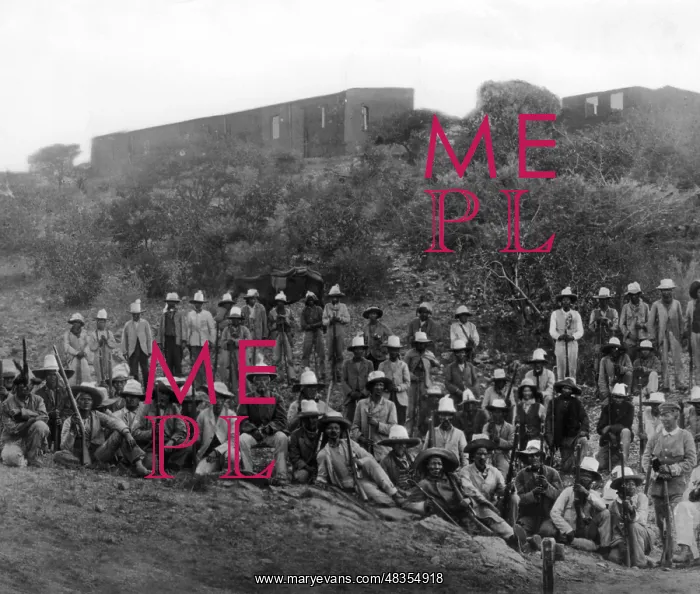 : The big chief of the Hottentots with his Orlog men, 1904 : The big chief of the Hottentots with his Orlog men, 1904