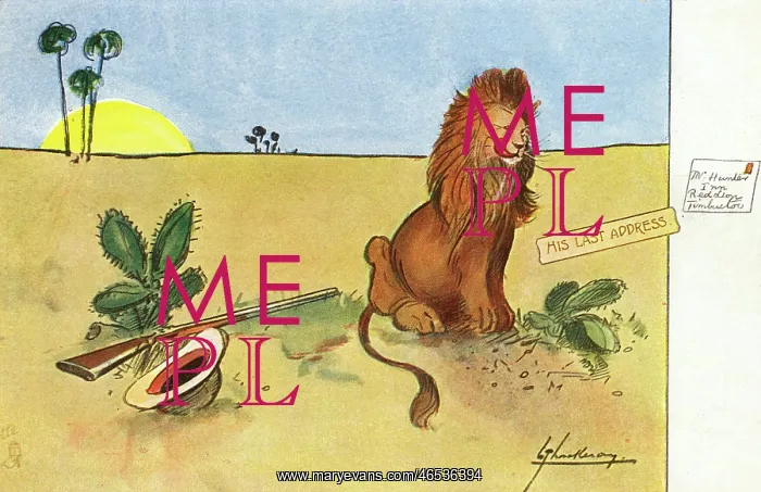 : Big Game hunter sending his last postcard : Big Game hunter sending his last postcard