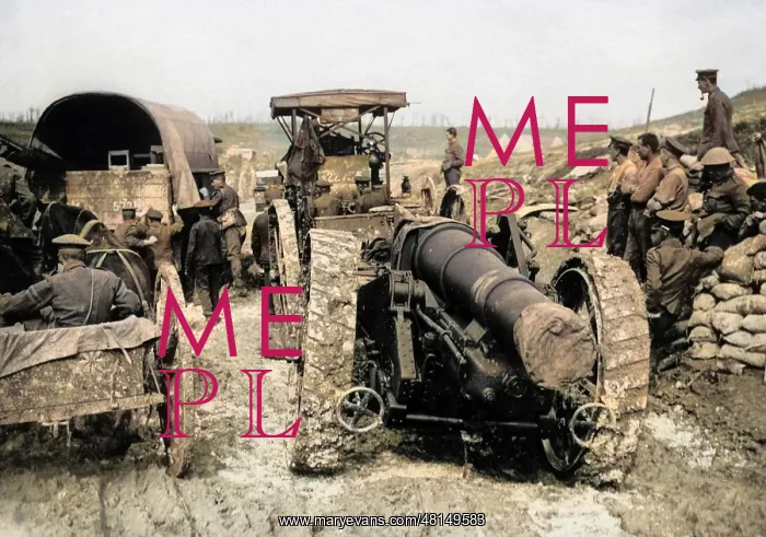 : Big gun transported in bad weather, Western Front, WW1 : Big gun transported in bad weather, Western Front, WW1