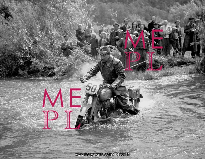 : Biker crosses river : Biker crosses river