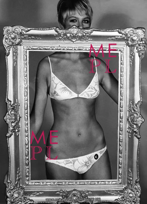 : A bikini-clad woman holding a frame : A bikini-clad woman holding a frame