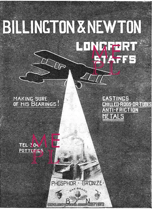 : Billington & Newton. Longport Staffs. Castings For Aircraft : Billington & Newton. Longport Staffs. Castings For Aircraft