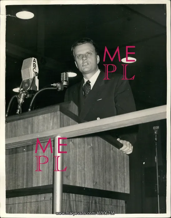 : Billy Graham, American evangelist, at Kelvin Hall, Glasgow : Billy Graham, American evangelist, at Kelvin Hall, Glasgow