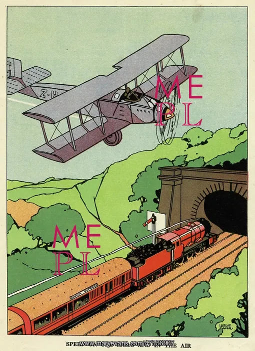  : A biplane and a steam train