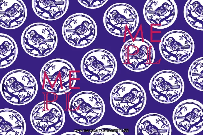  : Bird on branch linocut pattern