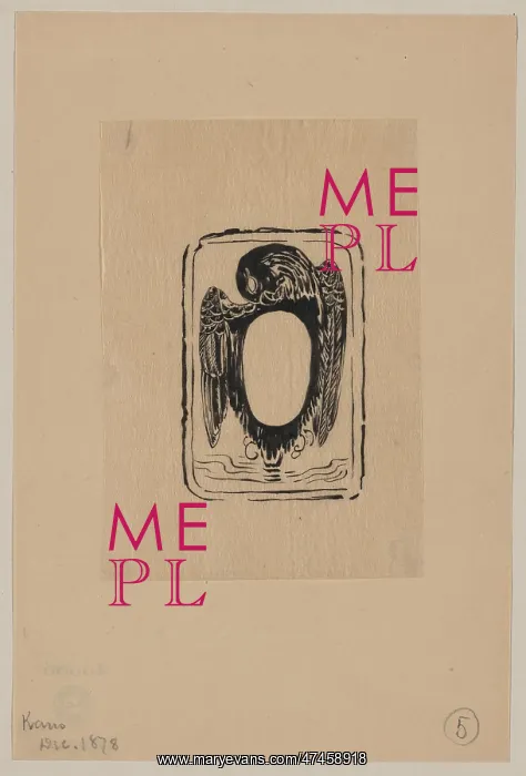 : Bird crest or bookplate with opening for text or portrait : Bird crest or bookplate with opening for text or portrait