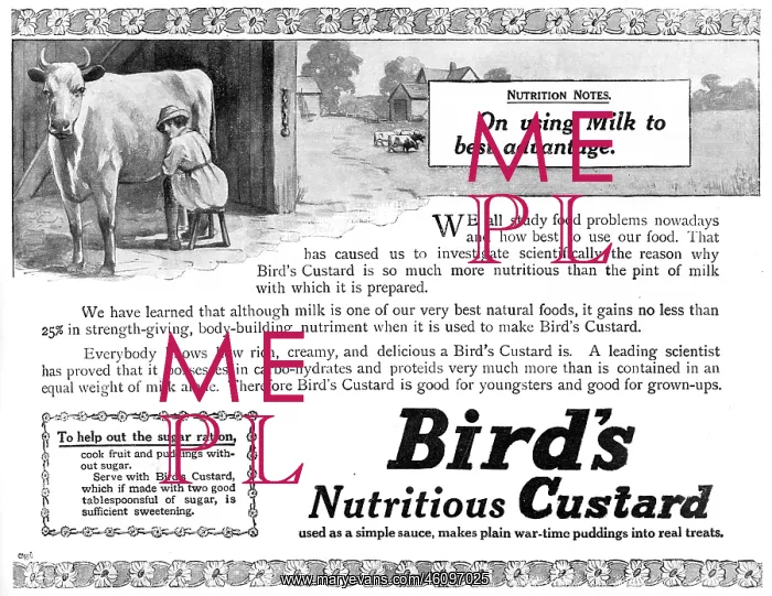: Bird's custard advertisement, WW1 : Bird's custard advertisement, WW1