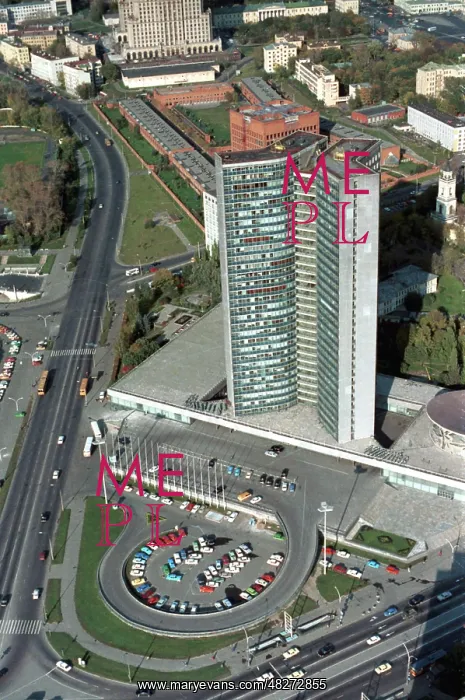 : Bird's eye view of COMECON building, 1988 : Bird's eye view of COMECON building, 1988