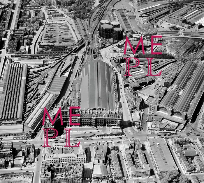 : Bird's Eye view of St Pancras Station, St Pancras, London : Bird's Eye view of St Pancras Station, St Pancras, London