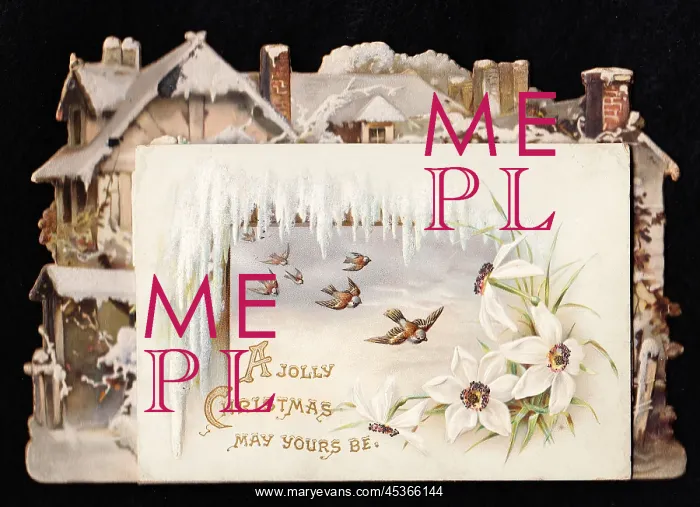  : Birds and flowers on a Christmas card