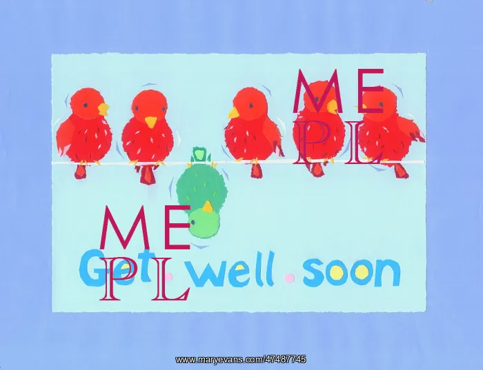 : Birds on a washing line - Get Well Soon : Birds on a washing line - Get Well Soon